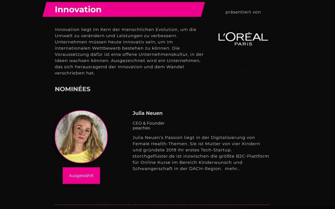 Innovation meets empowerment: peaches founder Julia Neuen nominated for the Mission Female Award 2023