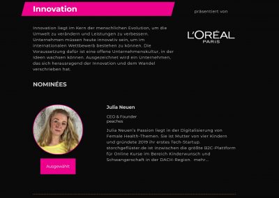 Innovation meets Empowerment: peaches Gründerin Julia Neuen für den Mission Female Award 2023 nominiert